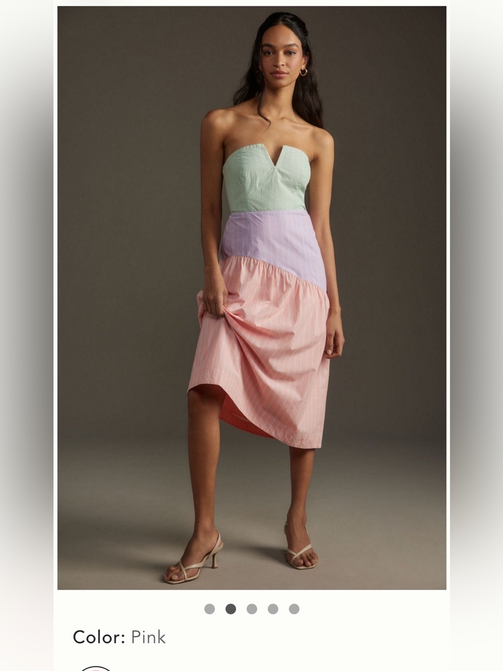 Anthropologie Maeve Color block Strapless Midi Dress in Pink Size S